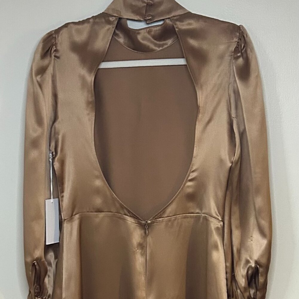 Reformation Silk Mini Dress With Tags in Brown Silk Size Size M/8 - Picture 5 of 9